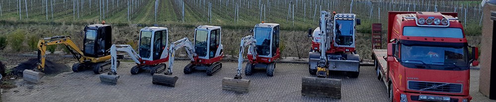 Het machinepark van Van Klinken Kraanverhuur: minikranen, midikraan en dieplader